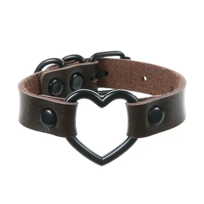 Punk Trendy Cool Dark Peach Heart Hand Ring Bracelet Personality Couple Love Heart shaped Hollow Leather Bracelet Bracelet Bracelet Dark Coffee Color - Shop at LoveMi