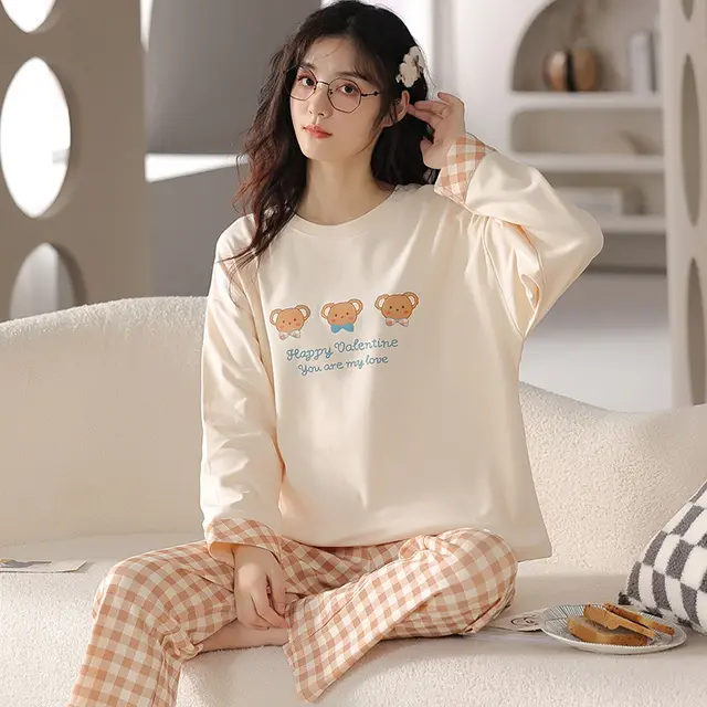 Spring And Autumn Cotton Long Sleeve Cute Cartoon Casual Homewear Wam23457 - Shop at LoveMi