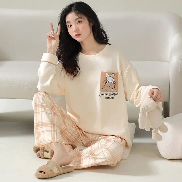 Spring And Autumn Cotton Long Sleeve Cute Cartoon Casual Homewear Wam23611 - Shop at LoveMi