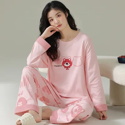 Spring And Autumn Cotton Long Sleeve Cute Cartoon Casual Homewear Wbw23595 - Shop at LoveMi