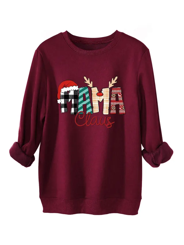 Women's Plus Size Loose All matching Fleece lined Sweater 5808 Wine Red - Shop at LoveMi