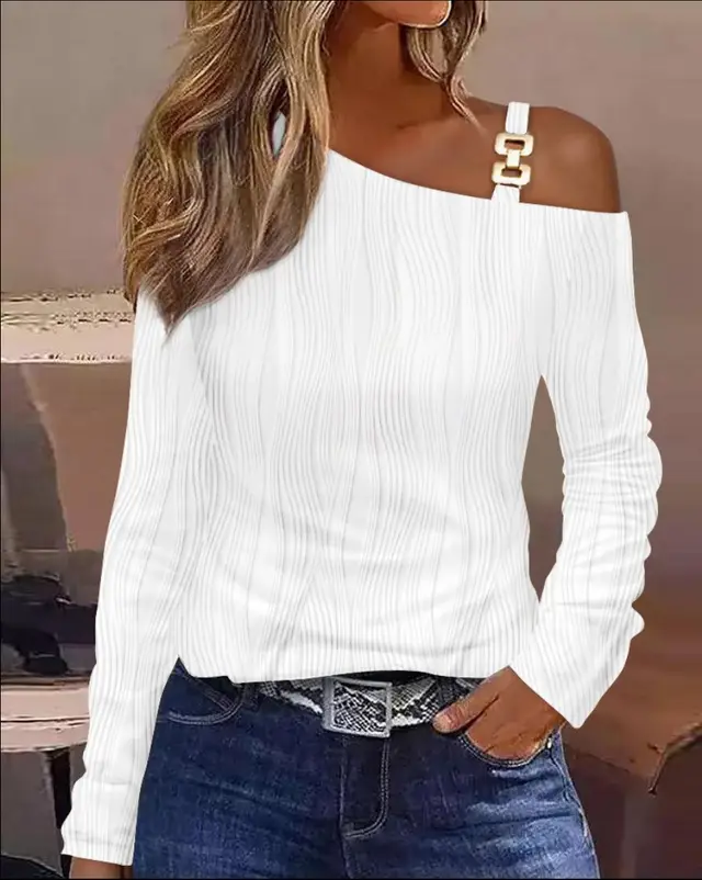 Autumn Simplicity Metal Button Shirt 2White - Shop at LoveMi