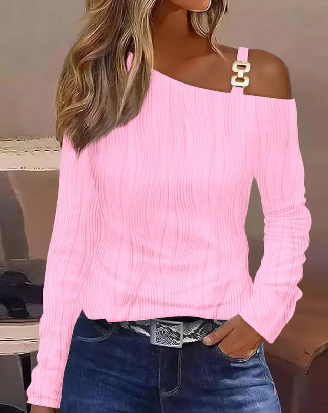 Autumn Simplicity Metal Button Shirt Pink - Shop at LoveMi