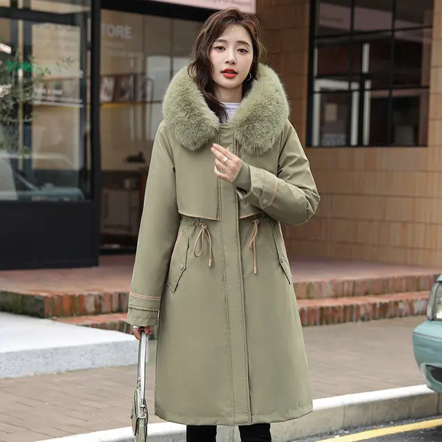 Women's Cotton padded Overknee Parka Plus Size Down Coat Jacket Green - Shop at LoveMi