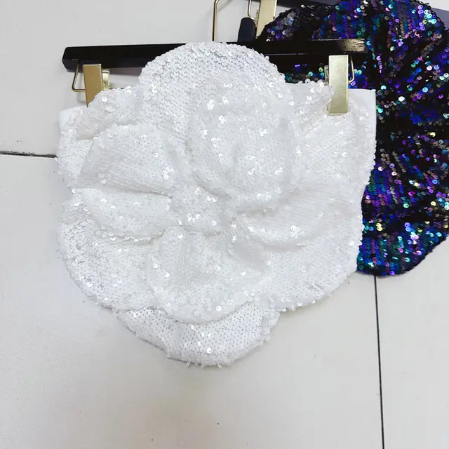 Summer Multi layer Petals Heavy Embroidery Sequins Tube Top White - Shop at LoveMi