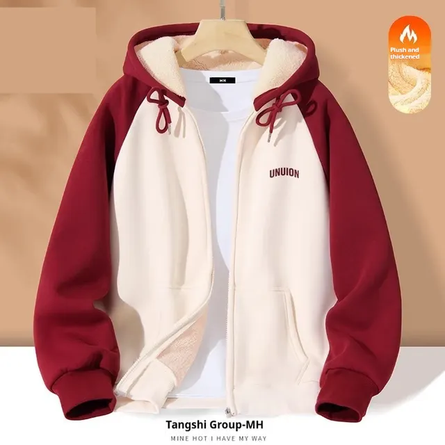 New Contrast Color Women's Clothing Winter Fleece lined Casual Cardigan Coat Outerwear Women Wine Red Badge - Shop at LoveMi