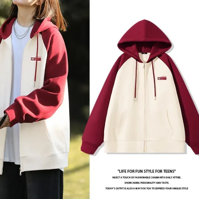 New Contrast Color Women's Clothing Winter Fleece lined Casual Cardigan Coat Outerwear Women Wine Red Joy - Shop at LoveMi