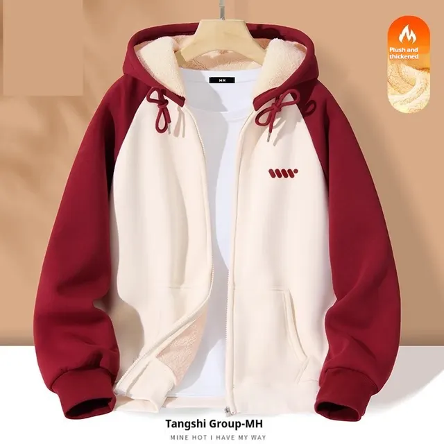 New Contrast Color Women's Clothing Winter Fleece lined Casual Cardigan Coat Outerwear Women Wine Red Ton Red - Shop at LoveMi