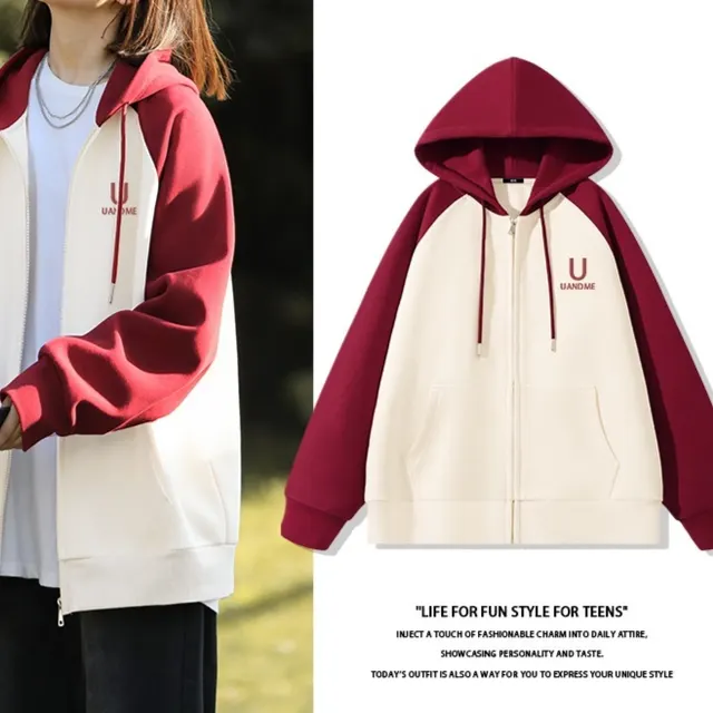 New Contrast Color Women's Clothing Winter Fleece lined Casual Cardigan Coat Outerwear Women Wine Red You And Me - Shop at LoveMi