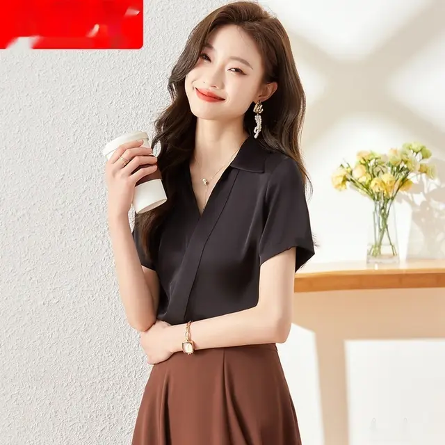Women's Group Work Clothes Business Wear Short sleeved Shirt Black Shirt - Shop at LoveMi