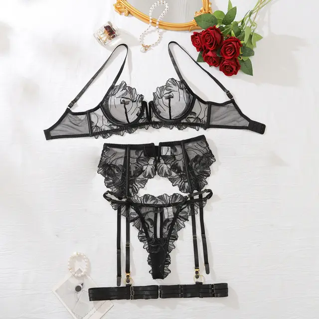 Bra Set Women's Underwear And Underwear Garter Five piece Set Black Without Gloves - Shop at LoveMi