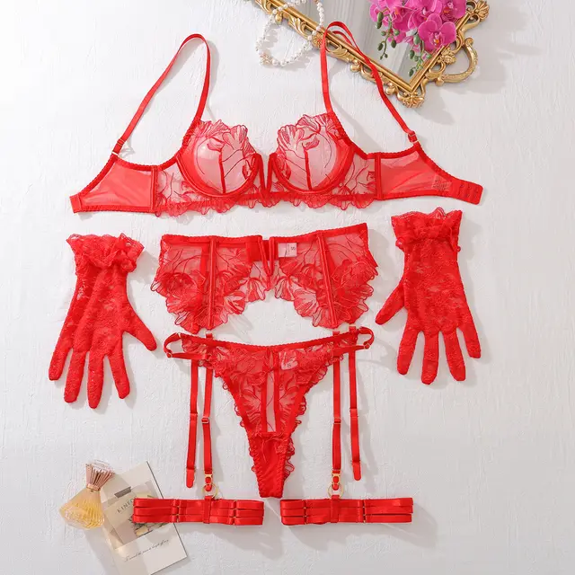 Bra Set Women's Underwear And Underwear Garter Five piece Set Red - Shop at LoveMi