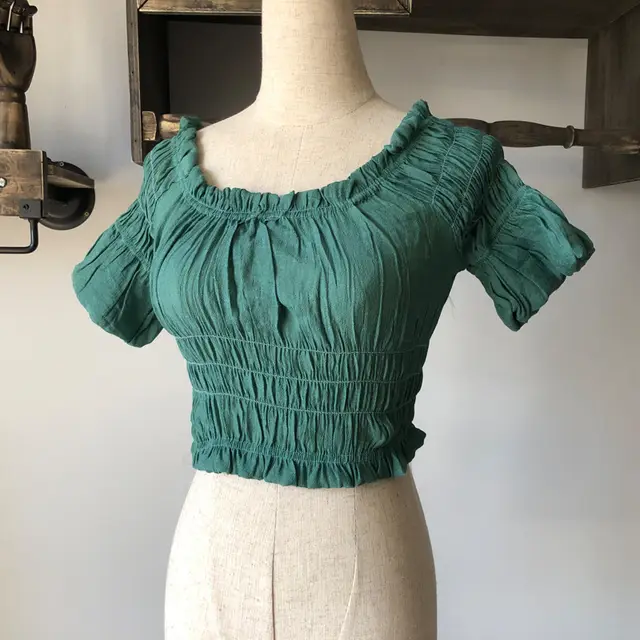 Beach Bikini Slubbed Fabric Vacation Off shoulder Swimsuit Tops Lake Water Green Color - Shop at LoveMi