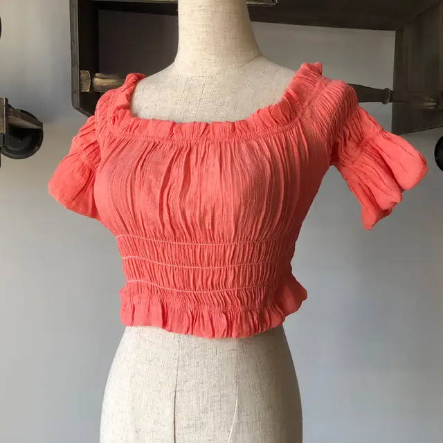 Beach Bikini Slubbed Fabric Vacation Off shoulder Swimsuit Tops Watermelon Red - Shop at LoveMi