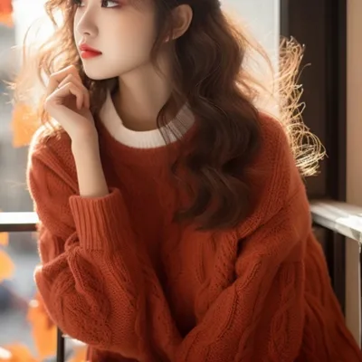 Orange Round Neck Fall And Winter Inner Wear Classic Style Loose Knitted Top Orange - Shop at LoveMi