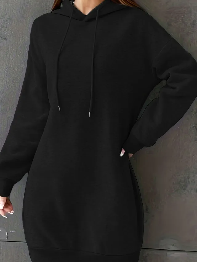 Casual Loose Fleece lined 250g Autumn And Winter Women's Hooded Sweater Black - Shop at LoveMi