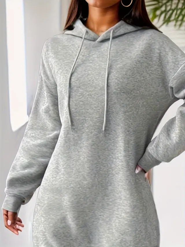 Casual Loose Fleece lined 250g Autumn And Winter Women's Hooded Sweater Gray - Shop at LoveMi
