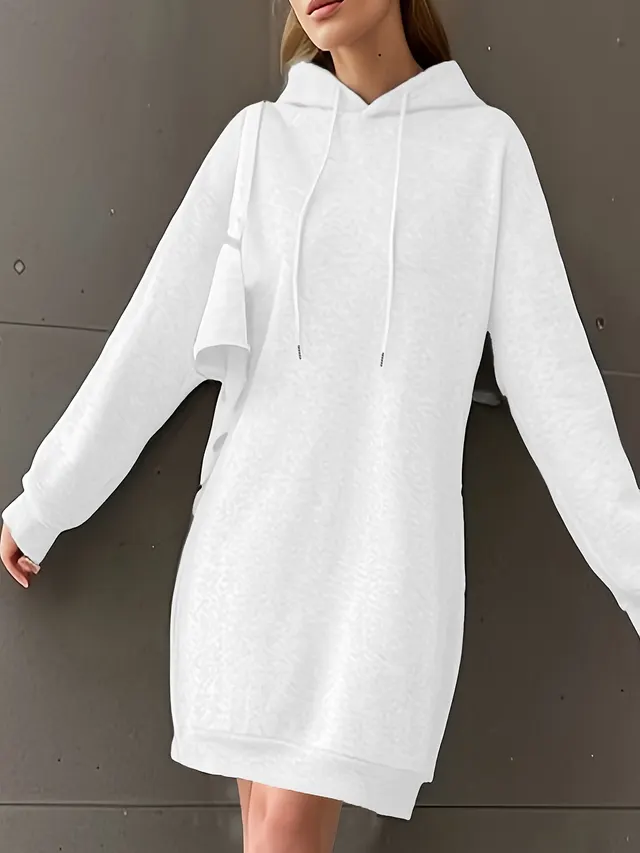 Casual Loose Fleece lined 250g Autumn And Winter Women's Hooded Sweater White - Shop at LoveMi