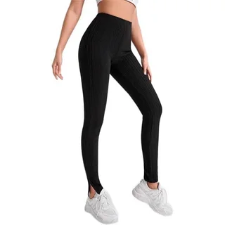 Women's Autumn And Winter Solid Color With Fur Drawstring Tight And Warm High Waist Outerwear Leggings - Black 3