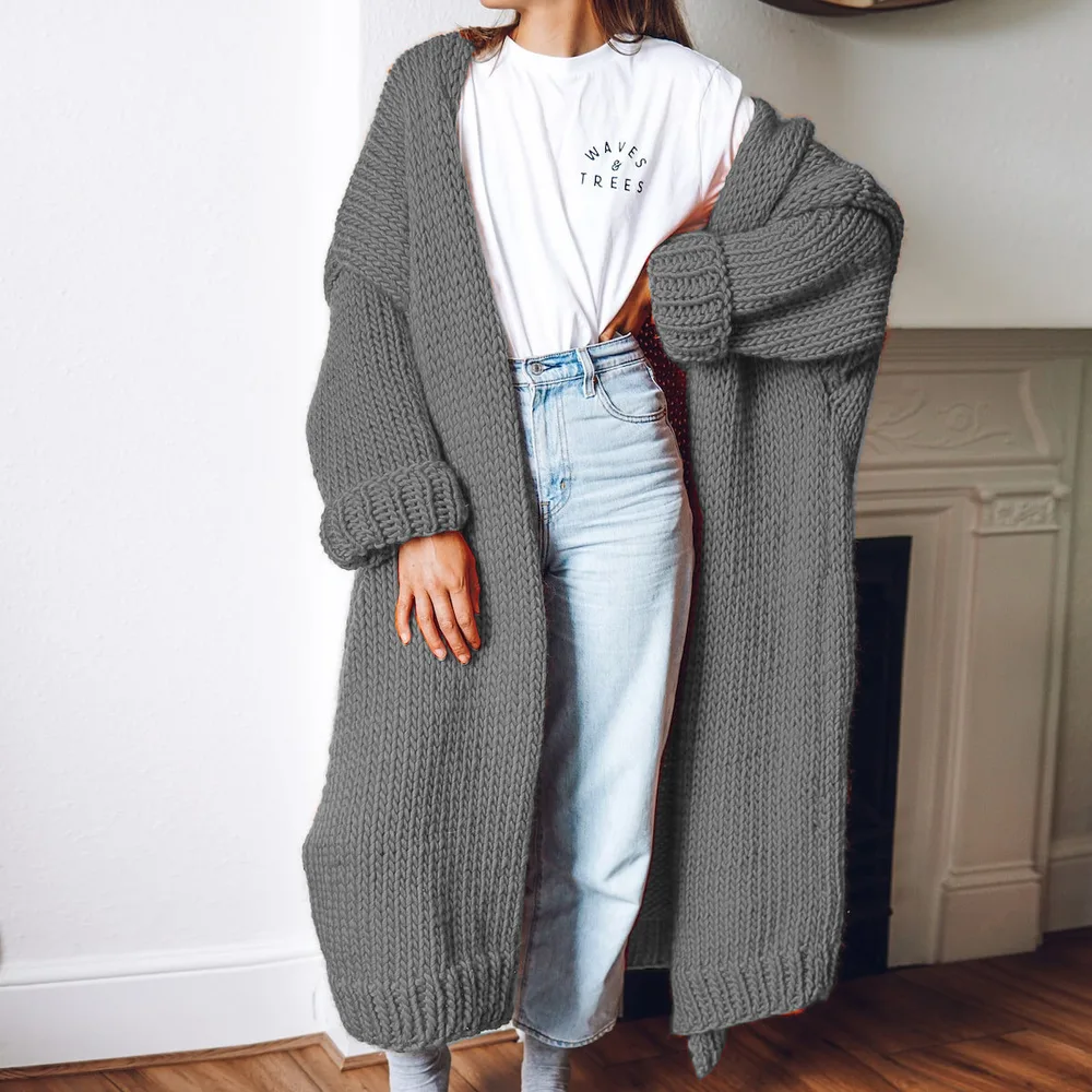 Long Solid Color Plus Size Loose Cardigan Sweater Coat Medium Gray - Shop at LoveMi
