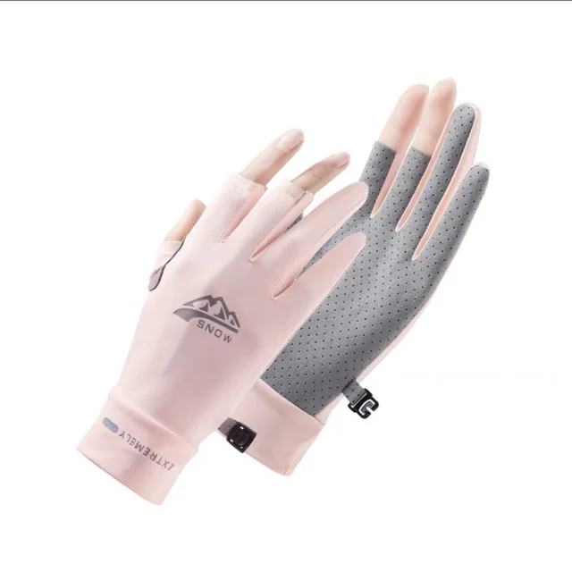 Sun Protection Gloves Summer Ice Silk Touch Screen UV Protection Three Pink - Shop at LoveMi