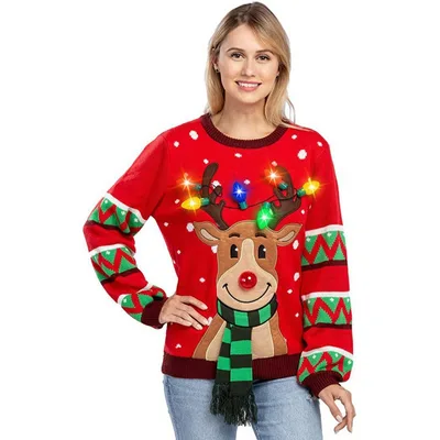 Christmas Elk Sweater Novel Christmas Atmosphere Sweater Red - Shop at LoveMi