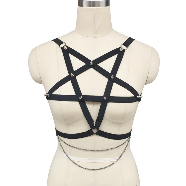 Fashion Hollowed out Rivet Strap Bra Black Harness Top Black - Shop at LoveMi