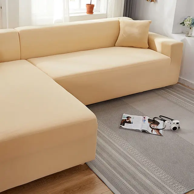 Solid Color Stretch Sofa Cover Cover All Inclusive Beige - Shop at LoveMi