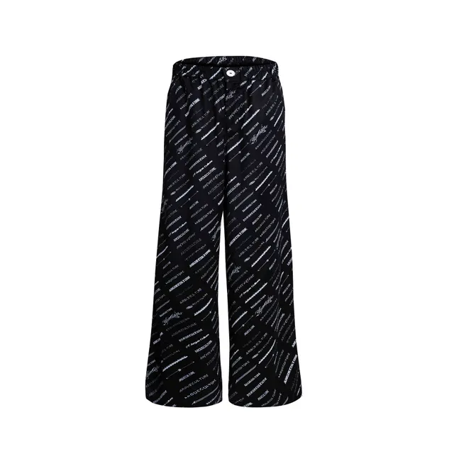 Niche Silk Ice Silk Padded Shoulder Long sleeved Shirt Home Wear Black Pants - Shop at LoveMi