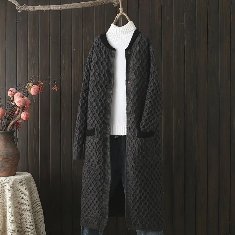 Thick Mid-length Knitted Cardigan For Women Autumn And Winter - Dark Gray - View 1