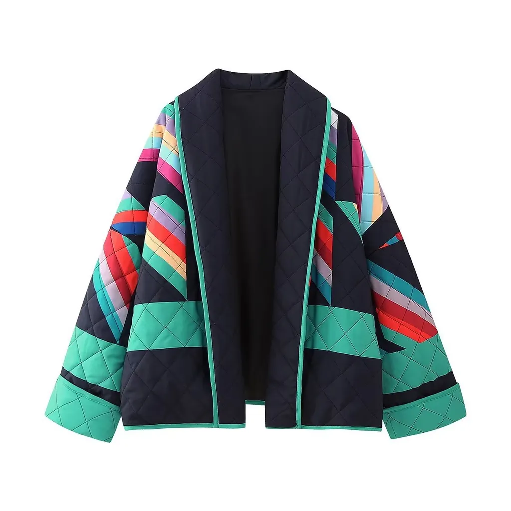 Women's Clothing Autumn And Winter Loose Quilting Patchwork Cotton-padded Jacket Thin - Green