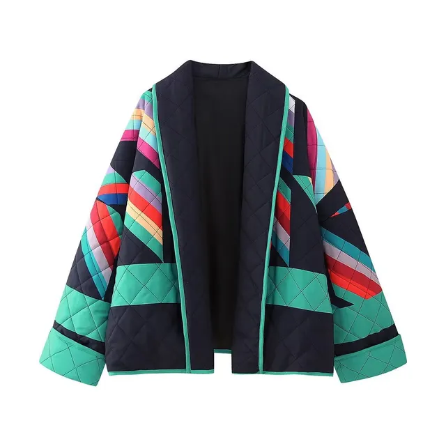 Women's Clothing Autumn And Winter Loose Quilting Patchwork Cotton padded Jacket Thin Green - Shop at LoveMi