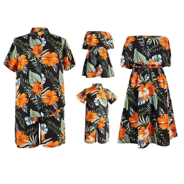 A Family Of 4 Vacation Travel Family Hawaii Parent child Suit Chocolate - Shop at LoveMi
