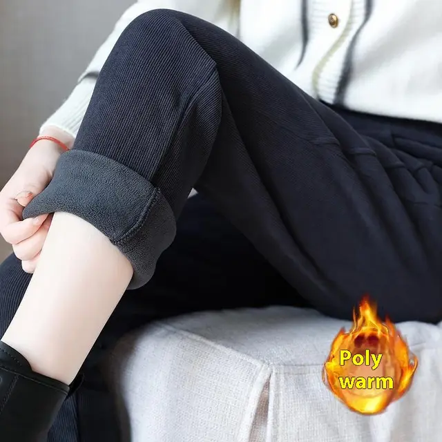 Velvet Padded Casual Pants Slimming And Fashionable High Waist Warm Trousers Gray And Blue - Shop at LoveMi
