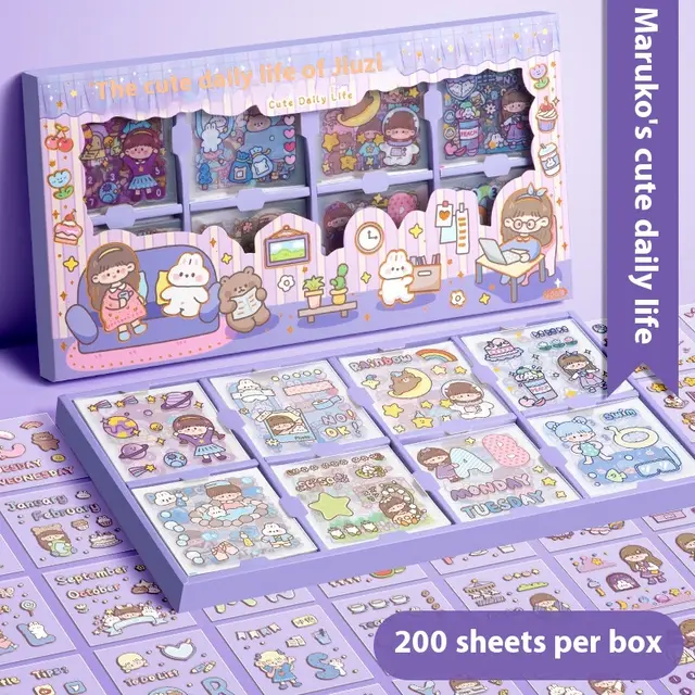 200 PET Tent Stickers With Seamless Waterproof Cartoon Design Cute Meatballs Everyday - Shop at LoveMi