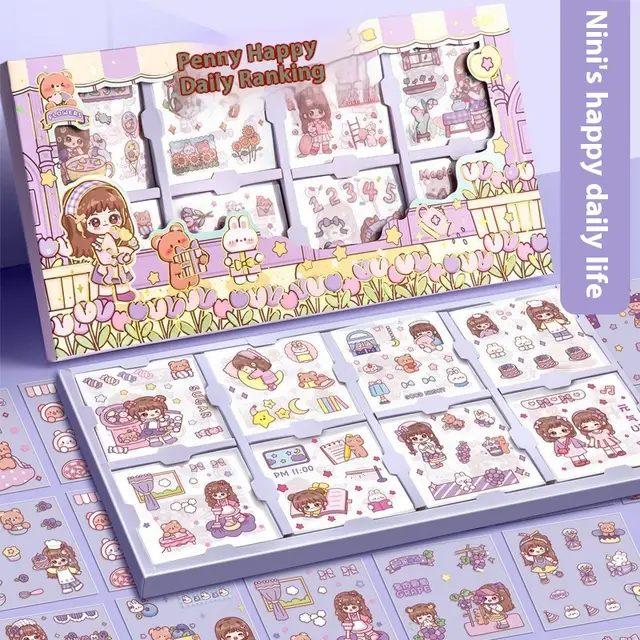 200 PET Tent Stickers With Seamless Waterproof Cartoon Design Nini Happy Everyday - Shop at LoveMi