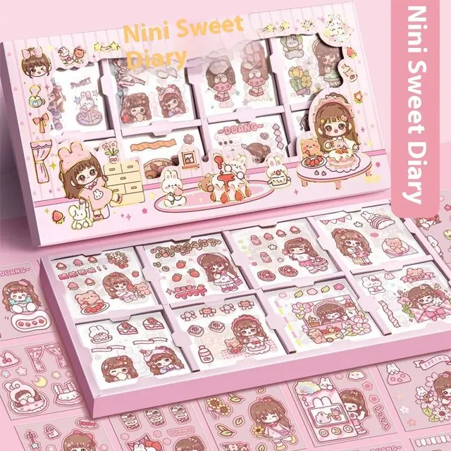 200 PET Tent Stickers With Seamless Waterproof Cartoon Design - Nini Sweet Diary