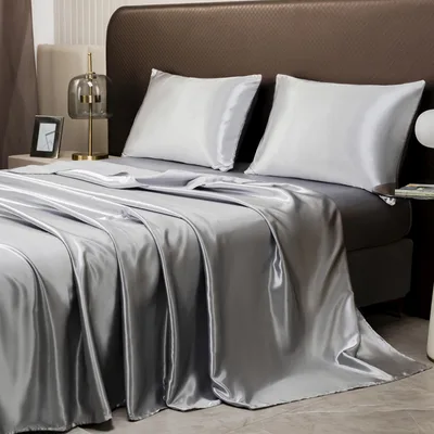 Fitted Sheet And Bed Sheet Pillowcase Four piece Set Bed Sheet Silver Gray - Shop at LoveMi