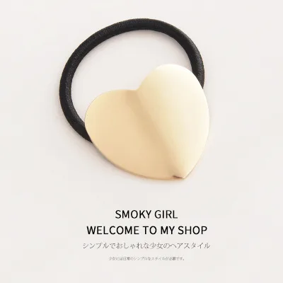 European And American Ins Cold Style Geometric Metal Brushed Hollow Hair Ring Heart Gold - Shop at LoveMi