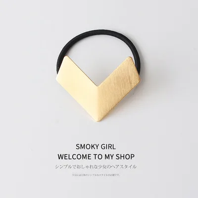 European And American Ins Cold Style Geometric Metal Brushed Hollow Hair Ring V Gold - Shop at LoveMi