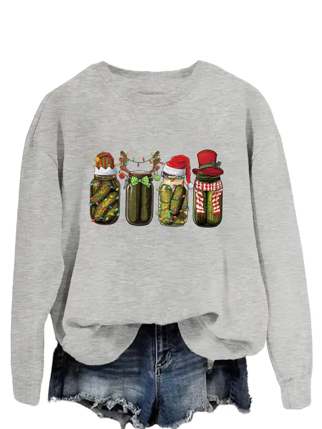 Women's Christmas Graphic Print Sweatshirt, Gray - Shop at LoveMi