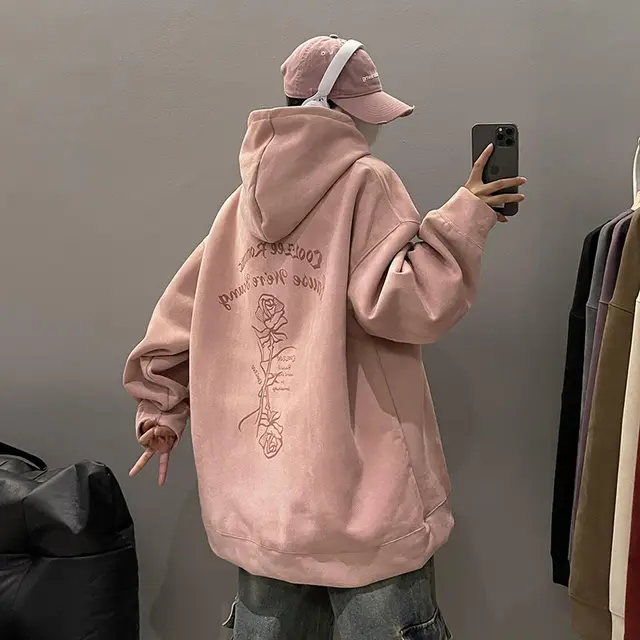 Women's Suede Hooded Sweater Pink - Shop at LoveMi