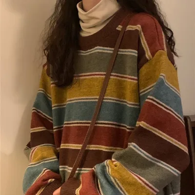 Sweater Women's Winter Striped Japanese Sweater Picture Color - Shop at LoveMi