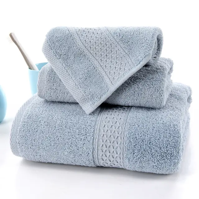 Long staple Cotton Three piece Set Towels Square Scarf Jacquard Absorbent Face Towel Medium Gray - Shop at LoveMi