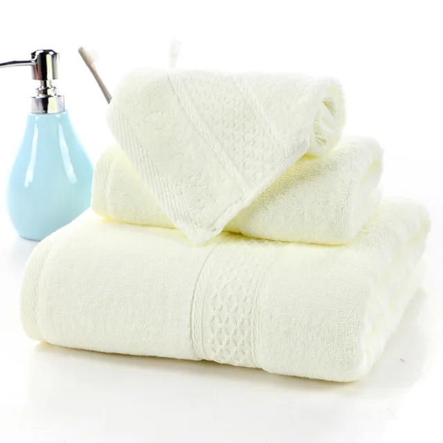 Long staple Cotton Three piece Set Towels Square Scarf Jacquard Absorbent Face Towel Tender Yellow - Shop at LoveMi