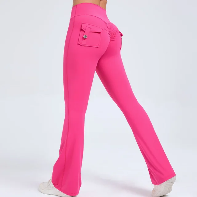 Hip Lifting Yoga Bell bottom Pants Fitness Sports Wide Legs High Waist Rose Red - Shop at LoveMi