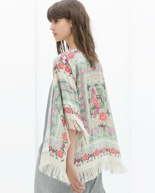 Batwing Sleeve Chiffon Printed Shawl Kimono Cardigan Coat Color - Shop at LoveMi