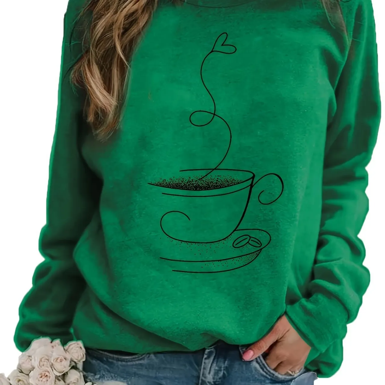 Women's Dynamic Graphic Print Crew Neck Sweater - Green