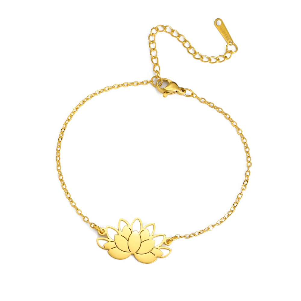 Titanium Steel Bracelet Simple All-matching Hollow Lotus - Cross Chain Gold - View 1