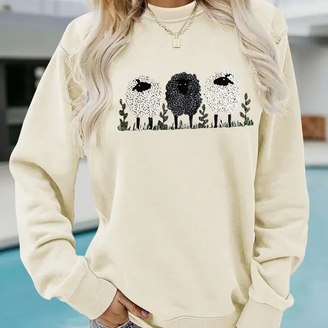 Casual Long sleeved Round Neck Cashmere Printed Pullover Sweater Apricot - Shop at LoveMi